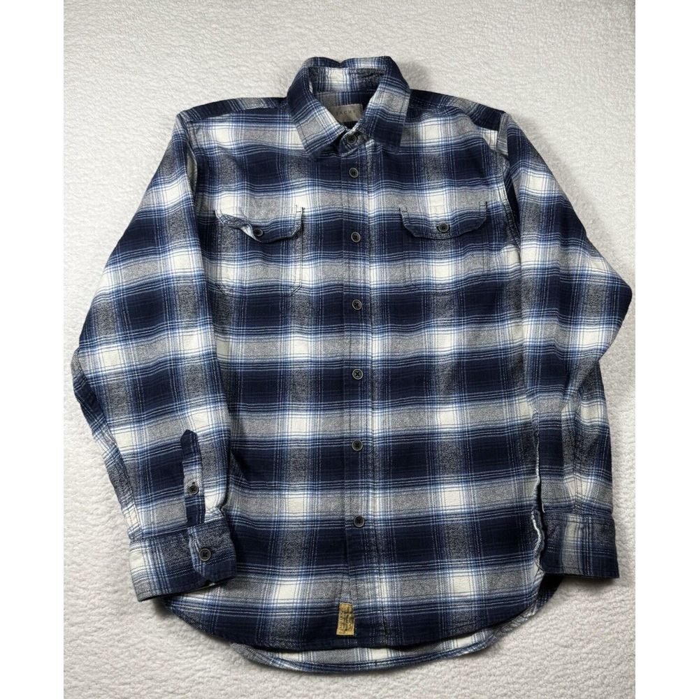 Jachs Plaid Flannel Shirt Thick Heavy Men's Size Medium Blue White Pockets